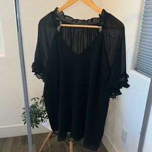STATE Black Sheer Blouse with Ruffled Sleeves